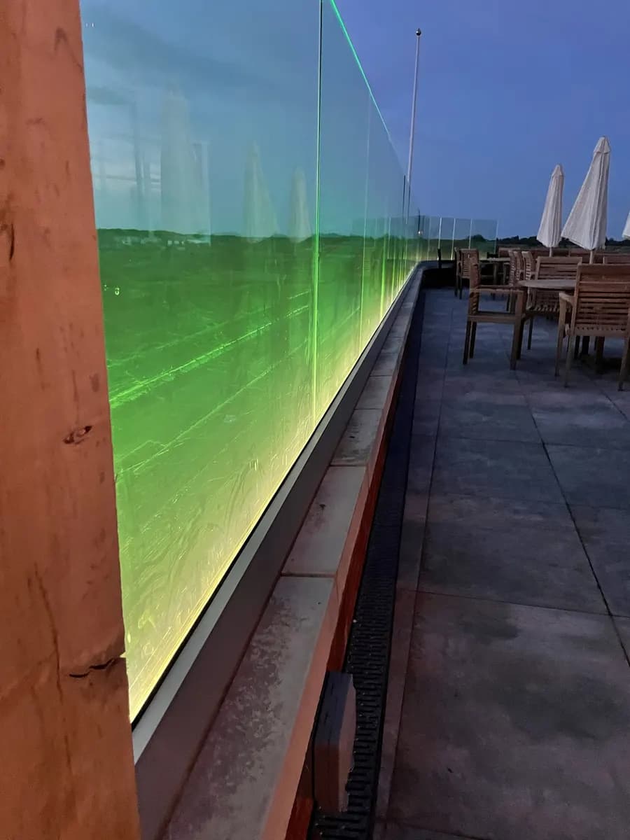 Illuminated glass balustrade at a Norfolk golf venue